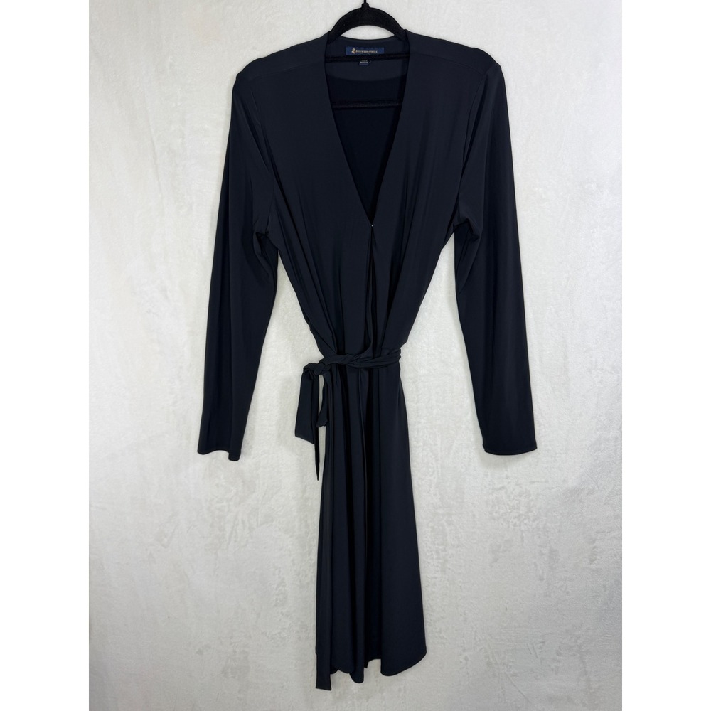Brooks Brothers Wrap Dress Women XL Black Long Sleeve V-Neck Tie Waist Jersey